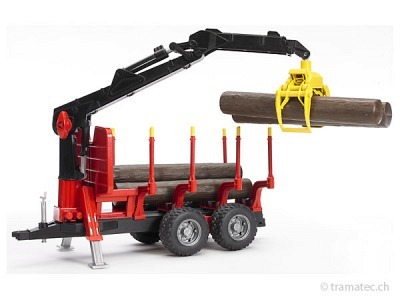 Bruder Rückeanhänger mit Ladekran, 4 Baumstämmen u. Holzgreifer
