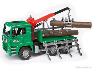 Bruder MAN Holztransport-LKW mit Ladekran und 3 Baumstämmen - 02769