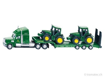 SIKU 1837 Tieflader mit John Deere Traktoren
