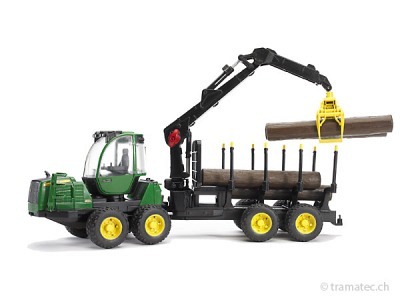 Bruder John Deere 1210E Rückezug mit 4 Baumstämmen u. Holzgreifer