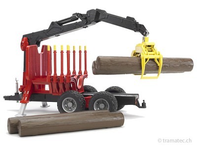 Bruder Rückeanhänger mit Ladekran, 4 Baumstämmen u. Holzgreifer