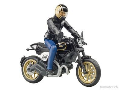 Bruder Motorrad Ducati Scrambler Cafe Racer mit Fahrer