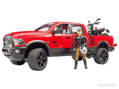 Bruder RAM 2500 Power Wagon mit Ducati Desert Sled und Fahrer