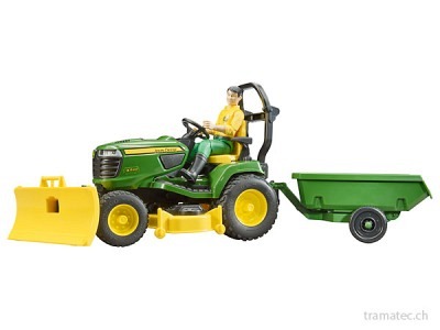 Bruder John Deere Rasentraktor mit Anhänger und Gärtner - 62104